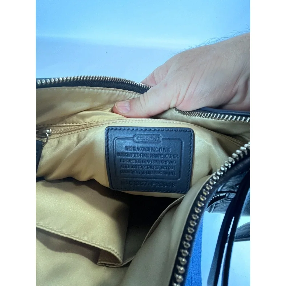 Coach Blue Leather Crossbody Bag With Adjustable‎ Strap & Zipper Closure